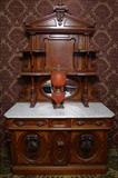 129 - Fine Walnut Victorian Marble Top Huntboard H. 7 Ft. 11 In. x 4 Ft. 10.5 in