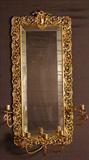 144 - Large ornate bronze 19th Century wall mirror with putti and 5 candle holders