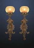 145 - Large Pair of Rare Bronze Gas Sconces with Original Griffith Shades