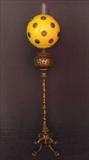 148 - Large and Rare Solid Cast Brass Banquet Lamp with Case Glass and Jewel Shade. 3 Ft. 5 In. H.