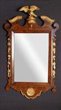 154- Burl Walnut and Giltwood Wall Mirror with Eagle Pediment 4 Ft. 1 In. H. , 2 Ft. 3 In. W.
