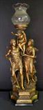 153 - Large and Impressive 19th Century Gilt Metal Figural Lamp with 19th Century Cut and acid etched shade, 4ft. 1in. T, 19in. W.