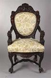 164 - Rare Pair of 19th Century Horner Figural Carved Mahogany Arm Chairs 3 Ft. 9 In. H., 2ft 2in. W, 20in. T.