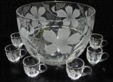 170 - Fine Large Cut Glass Punch Bowl and Six Cups att. to Tuthill 13 In. W. , 9 In. H.