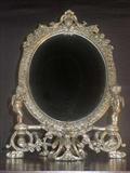 168 - Ornate Silvered Bronze Mirror with Cherubs 1 Ft. 2 In. H. , 9 In. W.