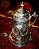 83 - Siver-plate Tilt A Pour with porcelain liner, ca. 1880, 18in. T.
