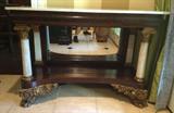 451 - Period empire mahogany pier table with marble column front, original gold gilding, 36in. T, 50in. W, 24in. D., ca. 1840.