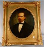 52 - Large oil on canvas of gentleman in Victorian gold frame, 33in. W, 39in. T.