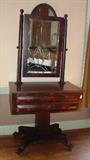 201 - Mahogany empire vanity with beveled mirror and claw, 75in. T, 38in. W., 22 in. D, ca. 1880.