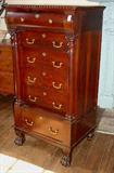 200 - Mahogany empire 6 drawer lingerie chest with gadrooned edge, claw feet, 54in. T, 28in. W, 21in. D, ca. 1880.