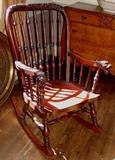 202 - Mahogany rocker with lion head arms, attr. To R. J. Horner, 39in. T, 22in. W, 19in. D.