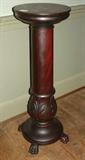 218 - Mahogany pedestal with claw feet and fern stand with acanthus leaves, 36in. T, 12in. Dia.