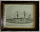 242 - Civil war print in Victorian shadow box frame of the Confederate Privateer Steamer, 18 x 14.