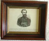 243 - Civil war print in Victorian shadow box frame of General Oliver Howard, 14 x 12.