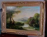 352 - Oil on canvas in large gold frame, signed M. Jackson, early 1900, 45 x 33.