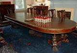 5 - Empire banquet table, acanthus carved claw feet with 6 skirted leaves, 14 ft.  L, 5 ft. W.