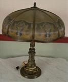 23 - Reverse painted panel lamp, 26in. T, 20in. W.