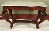 103 - Period rosewood empire sofa table in original finish with white marble, 44in. X 24in.