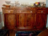 341 - Flame mahogany federal sideboard with claw feet, 44in. T, 70in. W, 26in. D.
