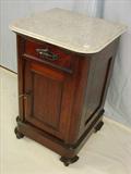 269 - Rosewood Victorian half commode with white marble top and carved wood pulls, 31in. T, 20in. W, 19in. D, ca. 1860.