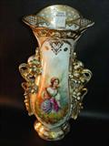 509 - Old Paris vase with maiden, gold painted, 15in. T, 8in. W.