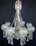 1139 - The Most Magnificent Eight Arm Cut Crystal and Satin Glass Gasolier, 4 Ft. H, 3 .5 Ft. W.