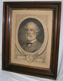 118 - Antique print of Robert E. Lee in large walnut frame, published by John A. Lowell bank note Co., Boston copyright 1906, 30in. X 24in.
