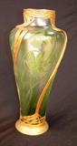 163 - Green and Satin Cameo Glass Vase in Orivit Art Nouveau Mount #2545 16 in. T. X 7 in. Dia.