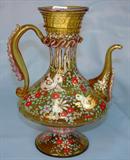 161 - Venetian Glass Enameled with Flowers and Birds Ewer Signed Cirug 10 in. T. X 7 in. Dia.