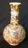 247 - Enameled Blue, Amber, Yellow, and Gold Signed Fischer Karlsbad Art Glass Vase 10in. T. X 5in. Dia.