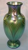 171 - Green Jade Cased Glass Vase with Wave Design 11 in. T. X 4.5 in. Dia., close-up