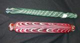 184 & 185 - Hand-Blown Blue and Green Art Glass Whimsical Rolling Pin 16in. L