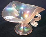186 - Light Pink Imperial Jewel Double-Handled Stretch Glass Open Compote with Dolphin Handles 5in. T. X 7in.