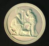 166 - Small Round Pink and White Jasperware Wall Plaque 5 in. Dia.