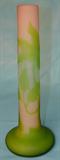 189 - Galle' Green to Peach Art Glass Cameo Vase with Leaf Design 13 in. T. X 4in. Dia.