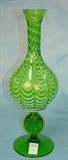 180 - Green Footed Venetian Art Glass Cameo Vase with Drape Design and Historic Medallion Base 15in. T. X 5 in. Dia.