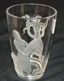 276 - Crystal Art Glass Vase with Seasonal Figures or Young Female Dancer and Lady Harvesting Wheat 8in. T. X 5in. Dia.