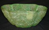 191 - Green Phoenix Art Glass Bowl with Fruit & Leaves Design (Small Chip on Rim) 4 in. T. X 8 in. L.