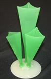 310 - Stueben Jadeite and Ivory Triple Vase with Original Sticker 11in. T. X 5in.