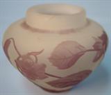196 - Galle Cameo Art Glass Vase with Amethyst Color and Floral Design 2.5in. T. X 3 in. Dia.