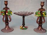 207 - Venetian Amythest Glass 3-piece Matching Center Compote, and Pair of Candleholders