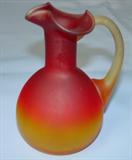 203 - Satin Amberina Crystal Cruet with Ruffled Top and Applied Handle 5in. T. X 4 in.