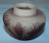 201 - Amethyst Galle Cameo Art Glass Vase with Floral Design 2.5in. T. X 3 in. Dia.
