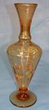208 - Signed Thomas Webb Amber Art Glass Vase with Gold Floral Decoration 13.5 in. T. X 4.5 in. Dia.