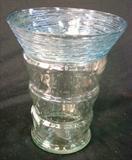 213 - Signed Steuben Crystal Art Glass Vase with Applied Blue String Decoration 8 in. T. X 6.5 in. Dia.