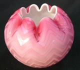 215 - Pink Cased Satin Glass Art Glass Rose Bowl with Ruffled and Crimped Rim 4 in. T. X 4 in. Dia.
