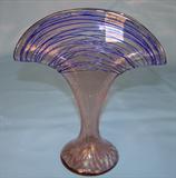 236 -Steuben Per Clyde Gardner Amethyst Art Glass Vase with Blue Applied Threading 9.5 in. T. X 8.5 in.