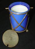242 - Blue Porcelain Condiment Jar with Silver Plate Mounts 7.5 in. T. X 2.5 in. Dia.