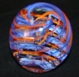 221 - Blue and Orange Paperweight with Swirls Design 3.25 in. T. X 3.25 in. Dia.
