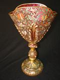 244 - Venetian Cranberry Art Glass Vase with Gold and Floral Enameling (Very Old Perfessional Repair) 15 in. T. X 8.5 in.